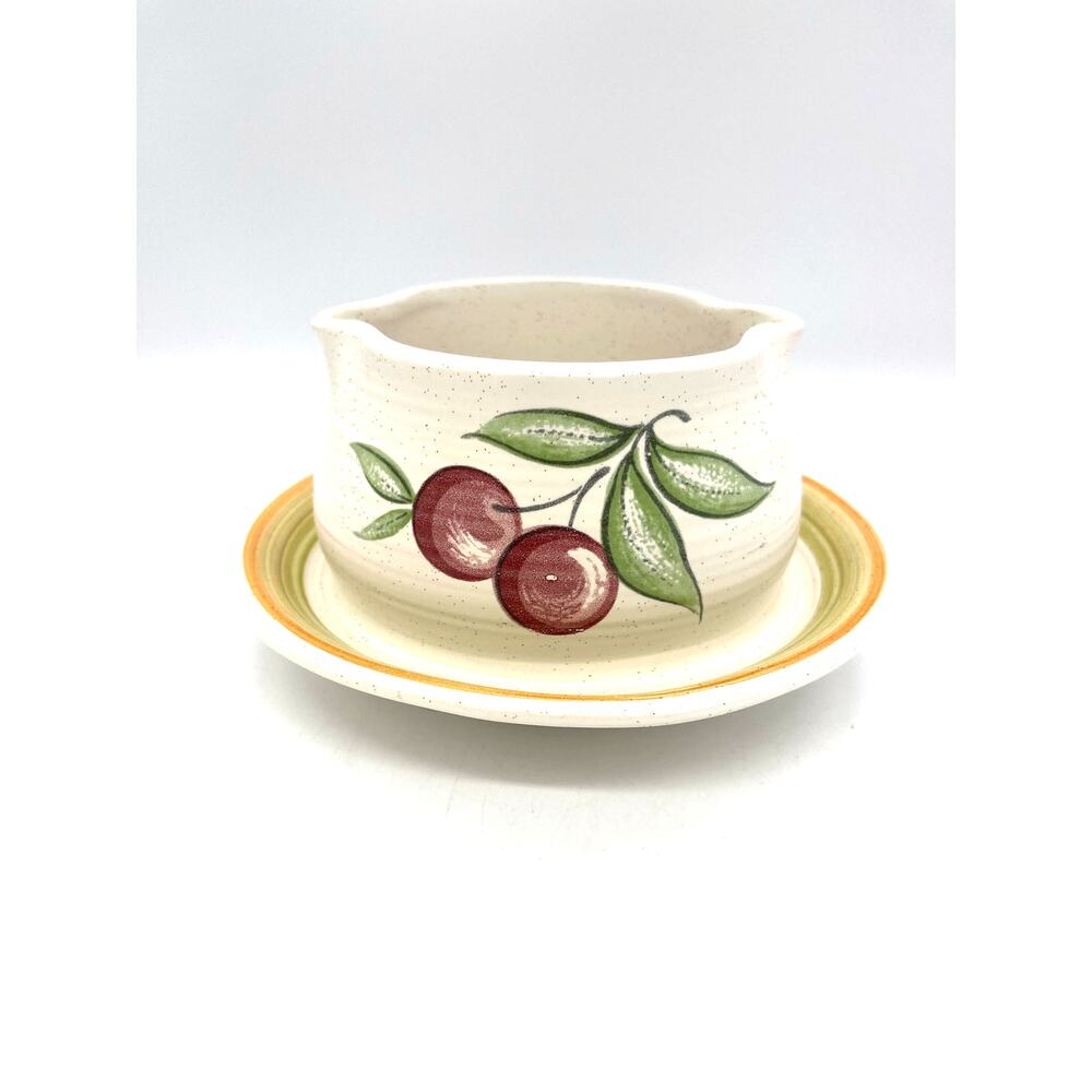 Vintage Franciscan Earthenware Gravy Boat with Underplate 1363 Cherry Pattern